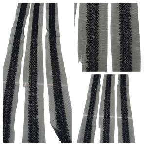 High Quality Customizable Black Beaded Net <b>Lace</b> <b>Fabric</b> Elegant Eco-Friendly Feature for Evening Dresses Gowns Fashion Shoes - Product Image 1