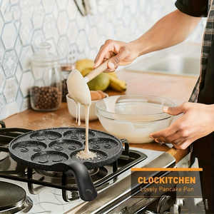 กระทะย่างเคลือบหินอ่อน Joyful Face 7 ถ้วย ทำจากอะลูมิเนียม ป้องกันการติด ทำความสะอาดง่าย สำหรับทำไข่ เบอร์เกอร์ แพนเค้ก ใช้กับเตาแก๊สได้ - Product Image 5