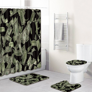 Ensemble de tapis de salle de bain à imprimé abstrait tendance, rideau de douche, couvercle de toilette, tapis de bain, 4 pièces - Product Image 4