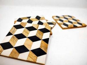 Posavasos con incrustaciones de madera de hueso de resina cuadrado ecológico hecho a mano personalizado de alta calidad Hotel hogar restaurante estilo clásico India - Product Image 2