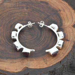 925 Sterling Silver Fine Stud <b>Earrings</b> Handmade Rough Aquamarine Stone Peridot <b>Garnet</b> 8-10mm Stone Size Perfect Gift for Her - Product Image 6