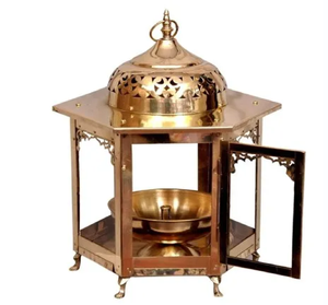 Pavo real latón Akhand Jyoti Diya conjunto con 5 Diya artesanías de Metal religioso directo de fábrica al por mayor para Puja - Product Image 5