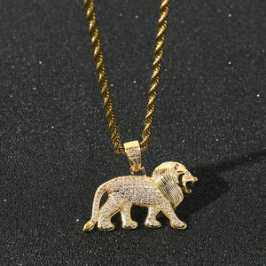 Collar con Colgante de León Chapado en Oro de 18k, Estilo Hiphop, con Diamantes de Imitación 5A CZ, Logotipo Personalizado, para Hombre - Product Image 2
