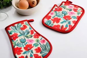 Ensemble de gants de four et de protège-plats résistants à la chaleur, outil pour micro-ondes, 100% coton avec dos en silicone, vente en gros à prix abordable pour fabricants - Product Image 3