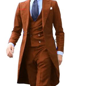 Chaqueta de esmoquin personalizada para hombre, 3 piezas, 2025, nuevos diseños de abrigo largo, cierre de un solo pecho rojo chino de talla grande - Product Image 1