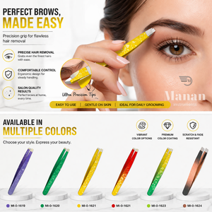 Pince à épiler sourcils de qualité supérieure en acier inoxydable, pointe inclinée, outil de beauté de précision pour l'épilation, antidérapant, revêtement jaune - Product Image 5