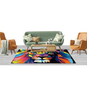 พรมลายสิงโตหลากสี, พรมลายสิงโตแบบนามธรรมสำหรับห้องเด็ก, พรมพิมพ์ลาย, พรมขนนุ่ม - Product Image 3