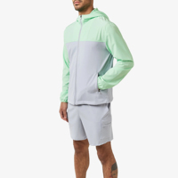 Completo Estivo da Uomo: Giacca a Vento Lavorata a Maglia con Blocchi di Colore e Pantaloncini, Leggero in Poliestere e Cotone, Traspirante, Casual, con Cappuccio