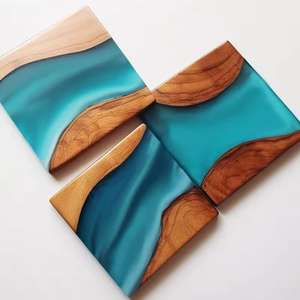 Dessous de verre en bois et résine époxy River Design personnalisé pour la maison, hôtel, vaisselle, thé, café, forme carrée. - Product Image 3