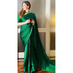 Saris pakistanais en satin élégants et stylés, faits à la main, silhouette fourreau avec taille empire, achetez en ligne - Product Image 4
