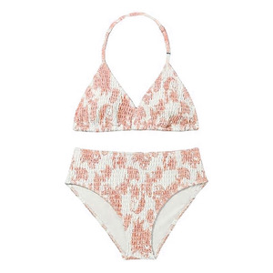 Conjunto de bikini con estampado de leopardo blanco y morado para mujer, top halter, pantalones de cintura alta, traje de baño de dos piezas de punto elástico - Product Image 6