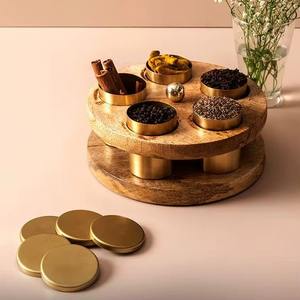 Beautiful 5-Compartment Spice <b>Box</b> with <b>Metal</b> & Wood Construction Leak Proof & Durable Design for Separating Preserving Spices - Product Image 3