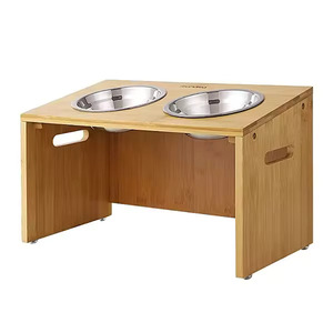 Comedero Doble para Perros de Madera de Mango Pulida en Forma de Hueso, de Alta Calidad y Sostenible, con 2 Tazones Metálicos, Diseño Nuevo de la Marca IBS - Product Image 2