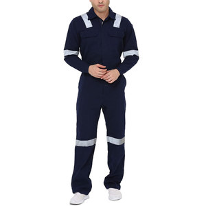 Combinaison de travail bleu marine pour homme avec bandes réfléchissantes, en coton, uniforme de sécurité - Product Image 1