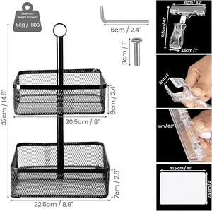 2 Tier <b>Black</b> Fruit <b>Basket</b> Metal Fruit <b>Basket</b> for Kitchen Fruit Storage Rack with Label Clip Organizer for Nursery or Kitchen - Product Image 3