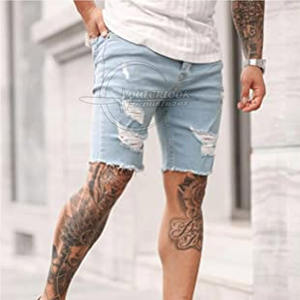 Short en jean en coton de haute qualité pour hommes sur mesure longueur au genou avec motif solide taille moyenne vente en gros en ligne - Product Image 2