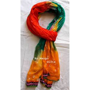 Handmade Boho Tie-Dye <b>Scarf</b> Cotton <b>Chiffon</b> Neck Wrap Rayon Polyester Hijab Plain Pattern Hand Drawn Printing for Headwrap Wear - Product Image 5