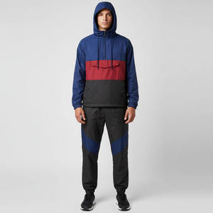 Mens Blue Red And Black Colorblock Windbreaker Tracksuit Set With Half-<b>Zip</b> Hooded Jacket And Matching <b>Joggers</b> Casual - Product Image 4