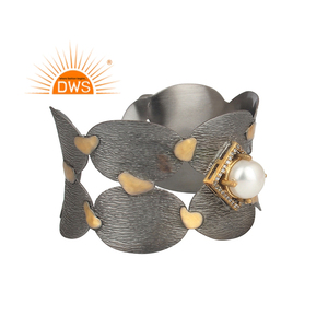 Latest Handmade Design Natural Pearl And Cz <b>Gemstone</b> Cuff Bangle Demi Fine Jewelry For Women Gift For Her - Product Image 1