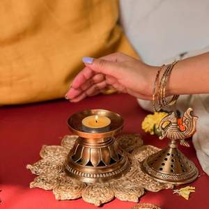 Brass Loban Lamp Dhoop Dani Traditional Brass <b>Incense</b> Burner Sambrani Holder Pooja Items for Home Temple Decor - Product Image 5