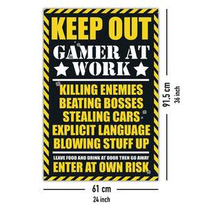 Póster moderno para gamers en el trabajo, material de lona con marco negro, diseño 'Keep Out' - Product Image 4