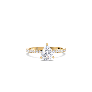 แหวนเพชรทรงลูกแพร์ 1 กะรัต รับรองโดย IGI สำหรับผู้หญิง แหวนแต่งงานทอง 9K สีเหลือง ขาว และโรสโกลด์ ประดับเพชรแบบ Pave Band - Product Image 5