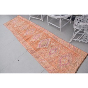 2.5x9.2 ft <b>Runner</b> Turkish Vintage <b>Rug</b>, Orange Ombr Wool <b>Rug</b> - Product Image 4