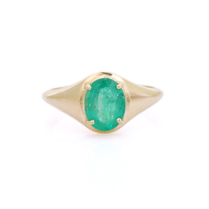 Colección hecha a mano de tendencia de 100% anillo de sello grueso con ajuste de punta de Esmeralda natural para joyería de oro amarillo sólido Unisex de 14K - Product Image 1