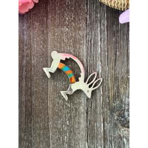 Broche Élégante en Argent Sterling Incrustée de Pierres Multicolores Navajo et Motif Lapin - Product Image 3