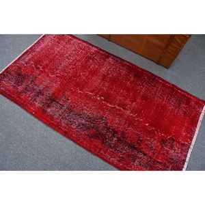 Alfombra Turca Vintage, Alfombra Decorativa de 3x5.6 pies (90x172 cm), Alfombra de Lana con Diseño de Plantas y Árboles Rojos - Product Image 3