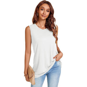 Camiseta sin Mangas Casual para Mujer, Diseño Liso de Color Sólido, Tela Suave al Tacto, Atuendo Moderno de Verano, Ropa para Exportación al por Mayor - Product Image 1