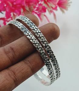 925 <b>Silver</b> Plated 2 Set Pattern Textured Vintage Bahamian Daily Wear <b>Bangle</b> Stackable Adjustable Bracelet <b>Women</b> Fashion Jewelry - Product Image 3