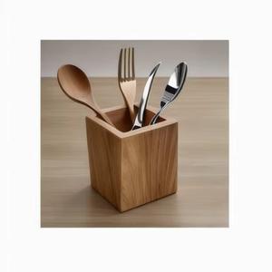 Ensemble de couverts en bois et en métal avec support en bois Couverts durables pour une utilisation régulière comprenant un couteau cuillère fourchette pour les fêtes - Product Image 1