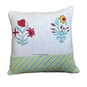 Funda de Almohada de Algodón Hecha a Mano en India, Funda de Almohada de Lino y Algodón para Sofá - Product Image 1