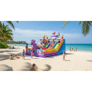 Grand parc de jeux gonflable extérieur en forme de licorne - Product Image 1