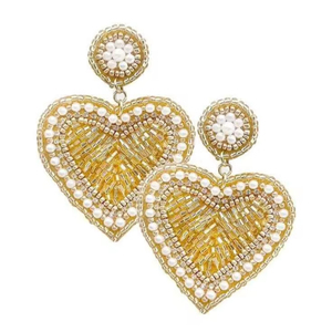 Boucles d'oreilles brodées de perles de rocaille coeur boucles d'oreilles coeur patriotique d'Inde boucles d'oreilles faites à la main pour femmes et filles - Product Image 1