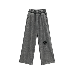 Pantalon décontracté pour homme à rayures droites 100% coton Logo personnalisé Pantalon baggy évasé Pantalon de survêtement Pantalon blanc à la mode à bas prix - Product Image 6