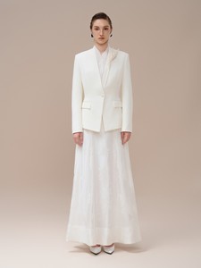 Moda elegante Blazers señoras mujeres un botón Hazel de un solo pecho sin cuello Blazer rayón Spandex tejido mujer ropa - Product Image 2