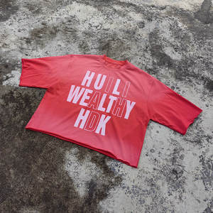 Huii Factory Heavy Cotton Oversized Boxy <b>T</b>-<b>shirt</b> Custom logo Printed <b>Men</b> Vintage Sun Faded Washed Raw Hem <b>Cropped</b> Tshirt - Product Image 2