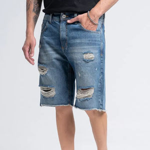 Shorts en jean décontractés ajustés, 70% coton, 2% élasthanne, 28% polyester, respirants, ourlet mi-tourné, passants de ceinture, noir, droit, été - Product Image 2