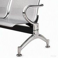Chaise d'attente moderne et minimaliste en acier inoxydable à trois places, avec accoudoirs renforcés et épaissis, et pieds coniques, pour aéroport et hôpital