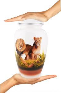 Urnas de cremación Lion & Lioness para cenizas humanas-Decorativas, urnas para cenizas humanas femeninas y masculinas, urnas para cenizas grandes blancas - Product Image 3