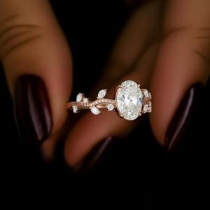 ชุดเพชรปูสำหรับผู้หญิงทรงวงรีตัด2.8กะรัตได้รับการรับรองสไตล์โบฮีเมียน IGI แหวนหมั้นนิรันดร์โรสโกลด์สำหรับผู้หญิง - Product Image 2