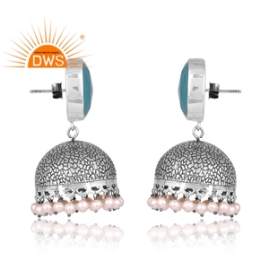 ต่างหูพลอยคาลซิโดนีและไข่มุกจากธรรมชาติทำจากเงินสเตอลิง925ออกแบบได้ตามต้องการสำหรับผู้หญิง - Product Image 4