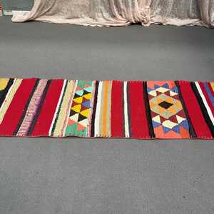 Turkish Vintage Patchwork Rug Eco Friendly Latex Backing 2.2x10.6 ft <b>Red</b> Blue <b>Wool</b> Rug - Product Image 5