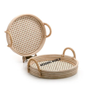 Plateau à chocolat en rotin de forme ronde Plateau de service fait à la main de qualité supérieure Plateau de service en rotin de luxe élégant et classique - Product Image 2