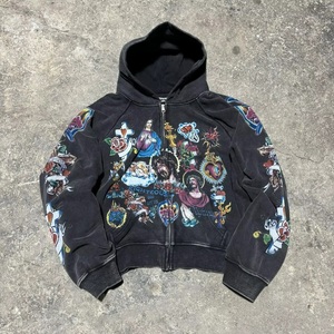 Sudadera con capucha Y2K para hombre, ropa de calle de invierno, lavado ácido, 100% algodón, forro polar térmico, diseño recortado con cremallera y sudaderas estampadas - Product Image 5