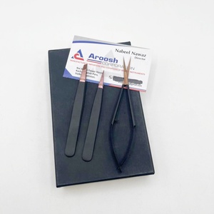 <b>Eyebrow</b> Tweezers Set Wholesale Stainless Steel Spring Scissor Rose Gold With Black Slanted Plucking Tweezers For <b>Hair</b> <b>Removal</b> - Product Image 1
