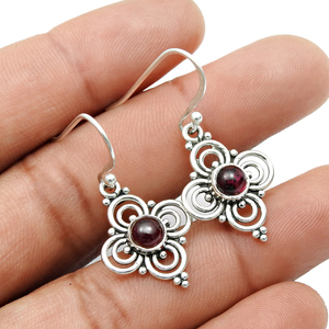 Vente chaude Solide 925 Sterling Silver Naturel Rouge Grenat Gemstone Fleur Boucles D'oreilles Pour Femmes Filles À La Main Fine Jewelry Exportateur - Product Image 2