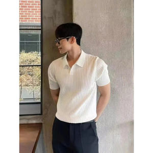 NH51 manga corta acanalada para camisa hecha de tela de punto elástica con cuello alto cómodo ajuste Regular 100% algodón - Product Image 1